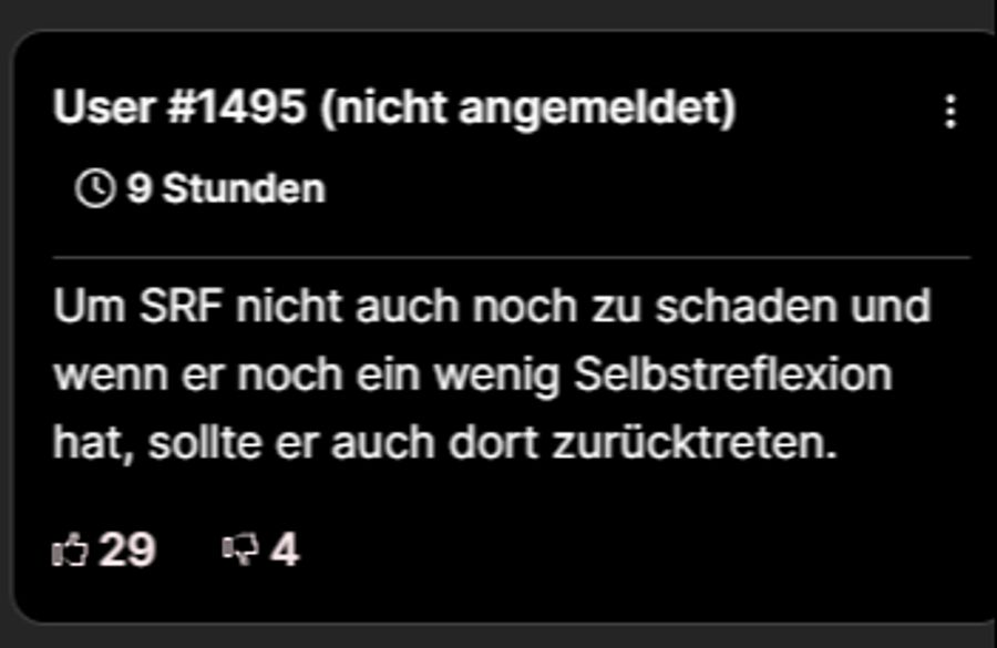 «Um SRF nicht auch noch zu schaden, sollte er auch dort zurücktreten», schreibt jemand an Pascal Schmitz gerichtet.