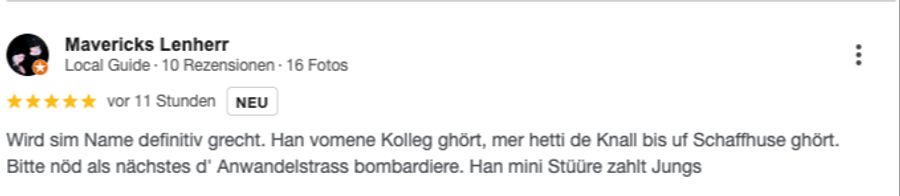 Ein anderer Nutzer findet, die Anlage werde ihrem Namen gerecht. Die Anwandelsstrasse solle man aber nicht bombardieren. Er habe schliesslich seine Steuern bezahlt.