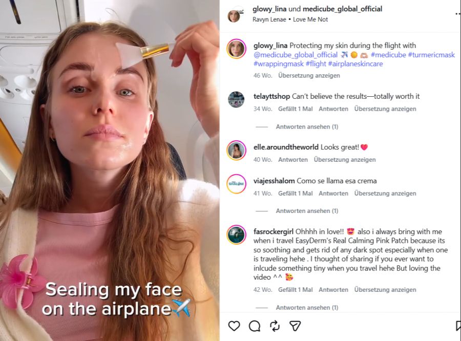 Nicht nur Influencerinnen wie «Glowy Lina» schwören darauf: Der Skincare-Trend im Flugzeug ist längst bei vielen Passagieren angekommen.