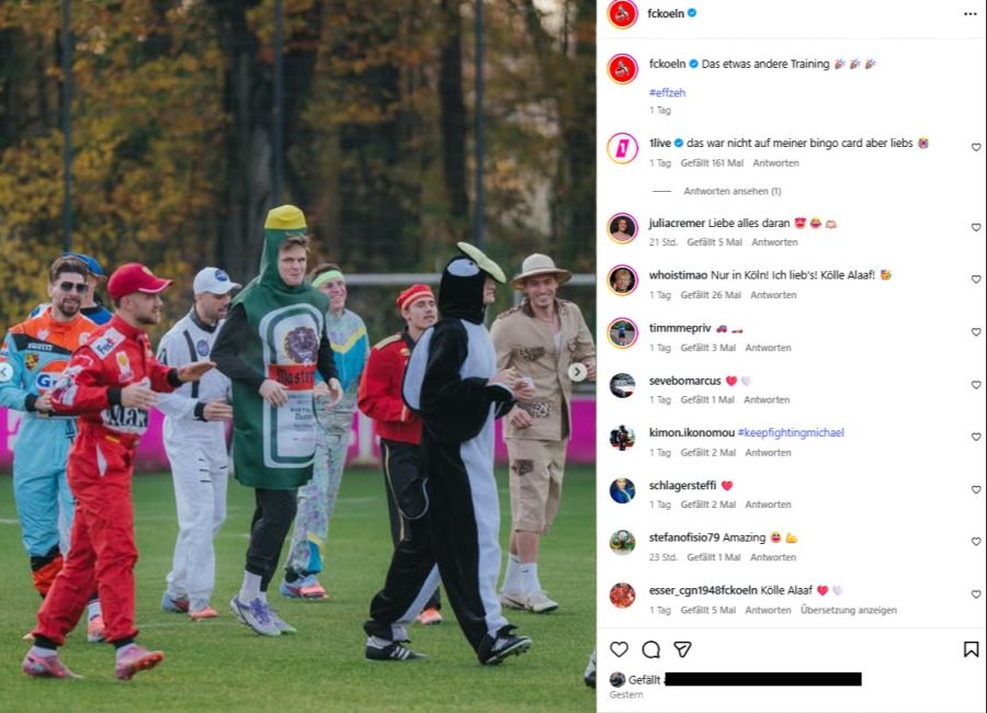 Das Karnevals-Training beim 1. FC Köln sorgt für lustige Bilder.