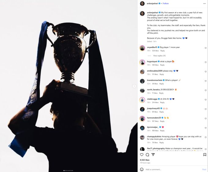 Ardon Jashari holte mit dem Club Brügge den belgischen Pokal. Ardon Jashari Club Brügge