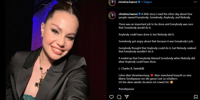 Christina Hänni zieht sich vorübergehend aus sozialen Medien zurück. Christina Hänni
