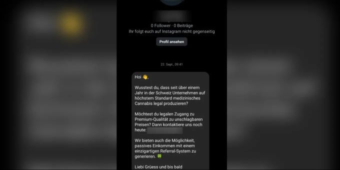 Mit dieser einladenden Nachricht bewerben Online-Dealer «legales» Cannabis. Cannabis