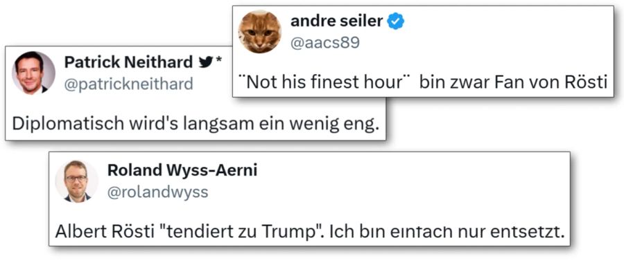 "X"-User finden es problematisch, wenn Bundesrat Albert Rösti zu Trump tendiert.