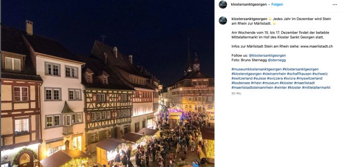 Im Hof des Kloster St. Georgen findet jedes Jahr ein Mittelaltermarkt statt. Markt