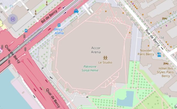 Austragungsort für die Wettkämpfe im Rollstuhlbasketball: die Accor Arena (oder auch Bercy Arena). bercy arena paris kartenausschnitt