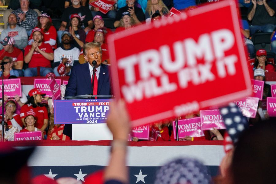 Former US President Donald Trump holds a rally in Reading, Pennsylvania