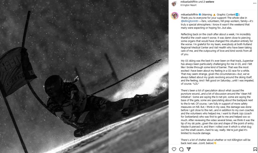 Mikaela Shiffrin gibt ein weiteres Update zu ihrer Verletzung.