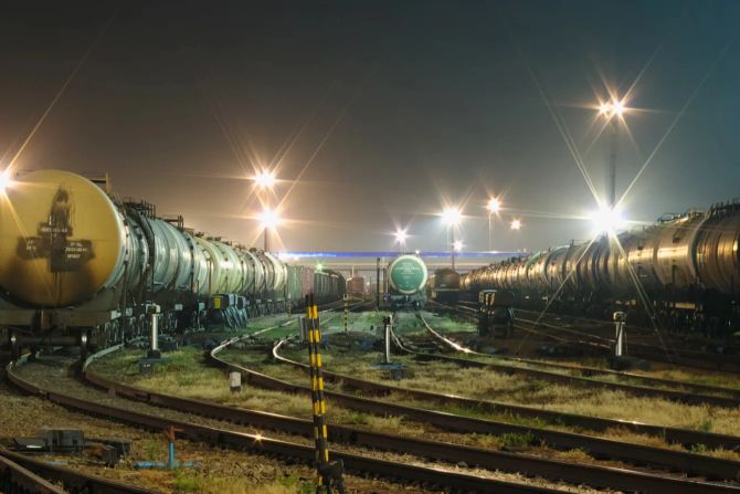 Güterzug Bahnhof Nacht Gleis