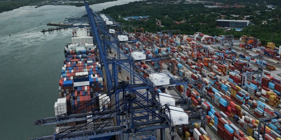 ARCHIV - Im Hafen von Balboa am Panamakanal laden und entladen Kräne Container von Frachtschiffen. Foto: Matias Delacroix/AP/dpa