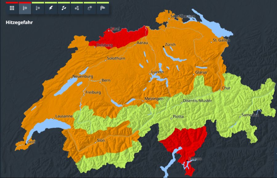 Der Bund warnt in zwei Regionen von grosser Hitzegefahr.