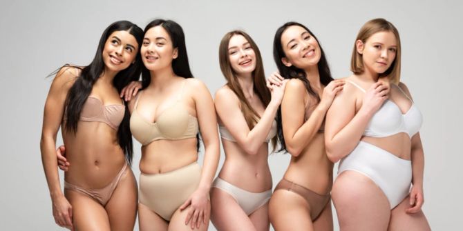 Frauen Diversität Unterwäsche verschiedene Körpergewichte Hautfarben