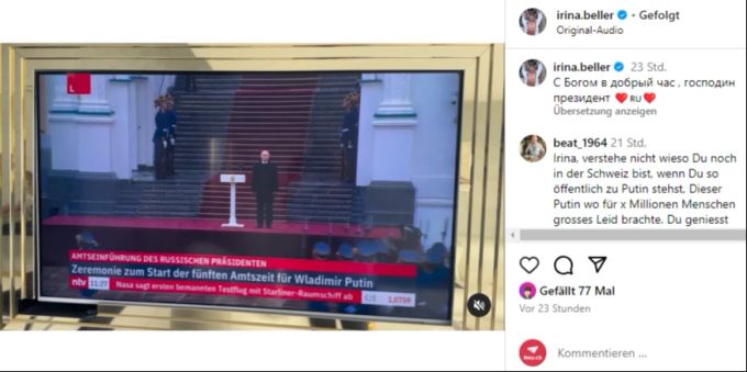 Irina Beller ist ein grosser Fan von Russlands Staatschef Wladimir Putin. Irina Beller