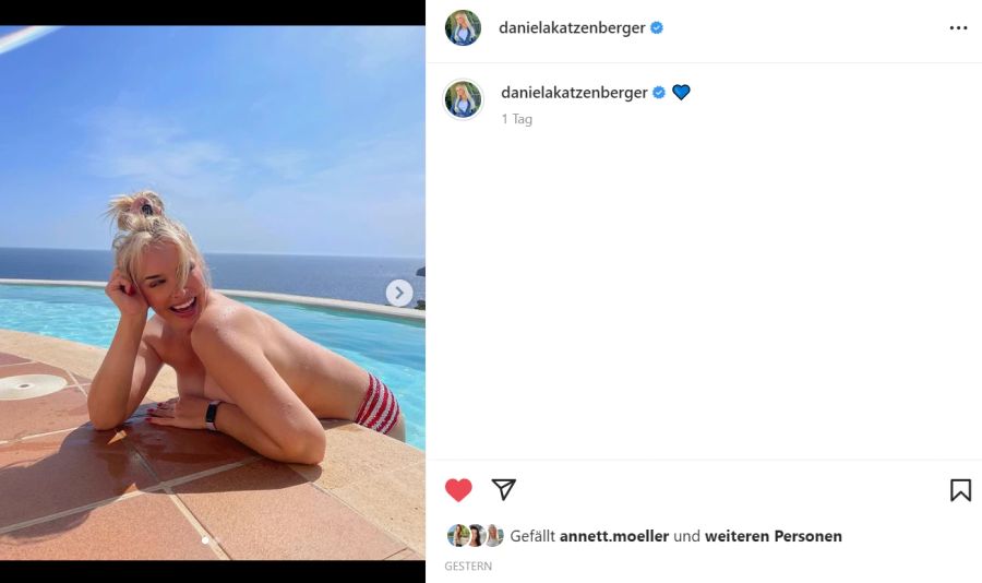 Daniela Katzenberger gönnt sich ein paar Sonnenstrahlen am Pool.