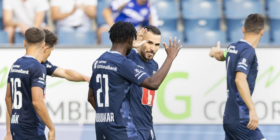 Luzerns Dejan Sorgic jubelt über einen seiner beiden Treffer im Spiel gegen den FC Sion.