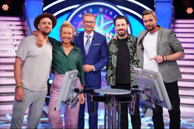 Die Kandidaten des «Wer wird Millionär?»-Promispecials vom 17. November 2022: Max Mutzke, Andrea Kiewel, Jan Köppen und Bastian Bielendorfer. Wer wird Millionär?