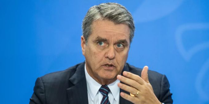 Roberto Azevedo, Generalsekretär der Welthandelsorganisation, äussert sich auf einer Pressekonferenz. welthandelsorganisatoin Chef Azevêdo