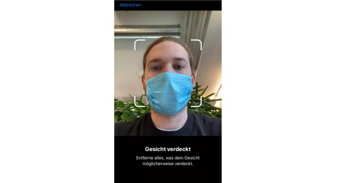 Das iPhone erkennt, wenn das Gesicht verdeckt ist. iPhone Face ID