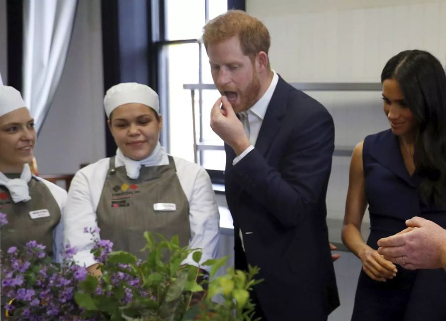 Prinz Harry schnabuliert von traditionellen australischen Zutaten in Melbourne.