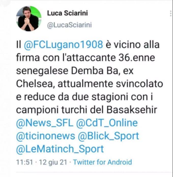 Luca Sciarini berichtet über den Kontakt zwischen Demba Ba und dem FC Lugano. Luca Sciarini