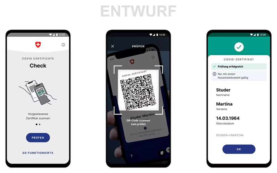 Der QR-Code mit Beweis einer Impfung, einer Genesung oder eines negativen Tests wird dann mit einer Check-App geprüft.