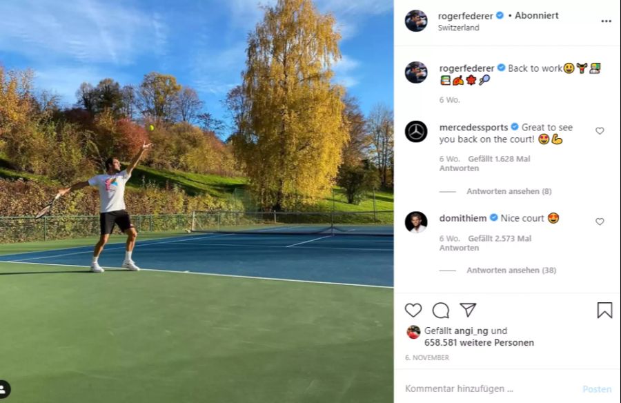 Roger Federer beim Training auf seinem Privat-Platz in der Schweiz.