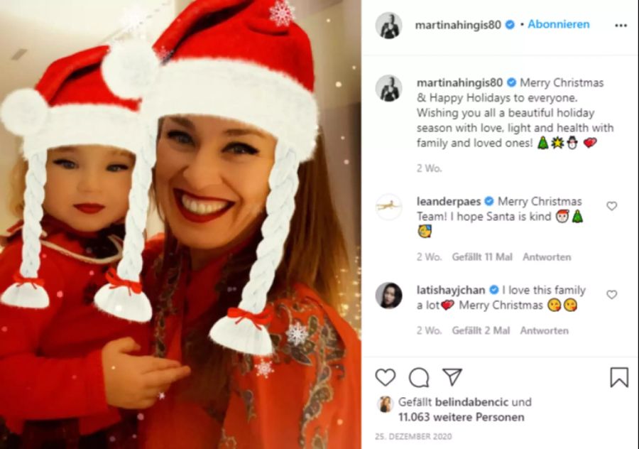 Die Familie Hingis wünscht frohe Weihnachten.