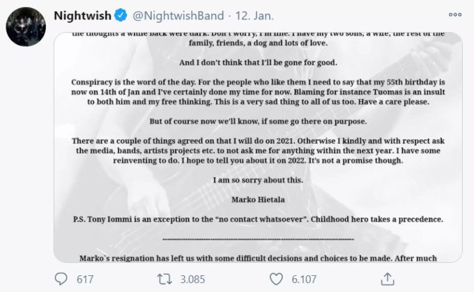 Nightwish Marco Hietala: Der Bassist steigt aus der Band aus - vorerst. Nightwish
