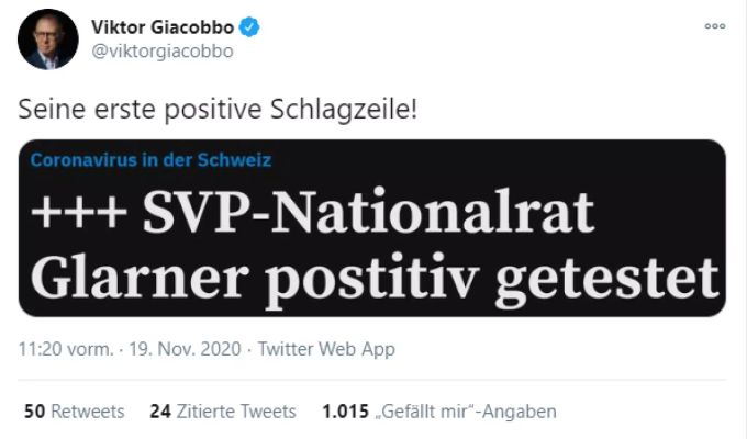 Viktor Giacobbo witzelt auf Twitter über die Corona-Erkrankung von SVP-Nationalrat Andreas Glarner. Viktor Giacobbo Andreas Glarner