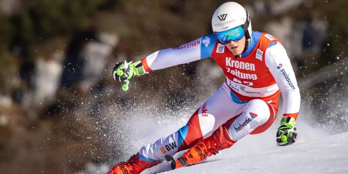 Semyel Bissig während der Qualifikation des Parallel-Riesenslaloms in Lech-Zürs. Ski Hoffnung Semyel Bissig