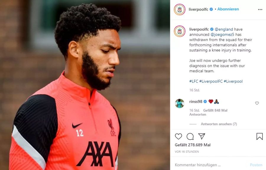 Joe Gomez reiste von der Nati ab, um sich in Liverpool untersuchen zu lassen.