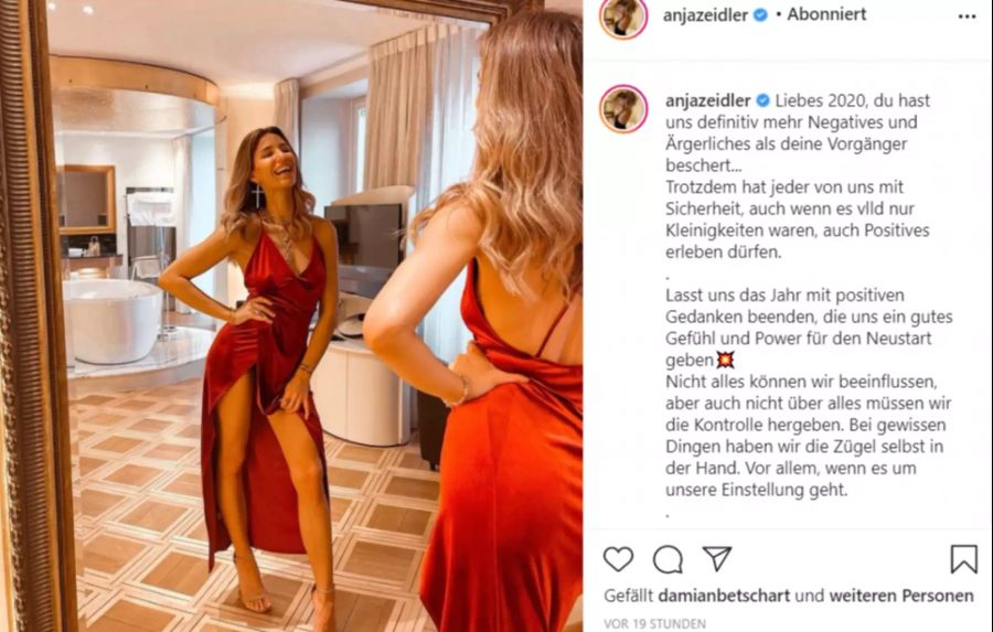 Model Anja Zeidler verabschiedet sich in rot vom Jahr 2020.