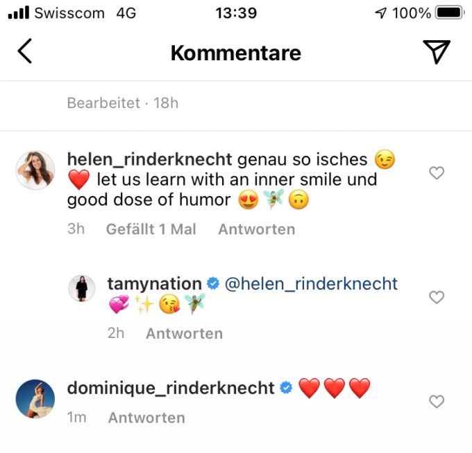 Dominique und ihre Mutter Helen reagieren herzig auf den Post. tamy glauser
