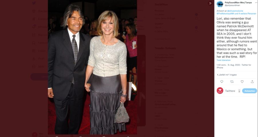 Olivia Newton-John und Patrick McDermott waren neun Jahre lang ein Paar.