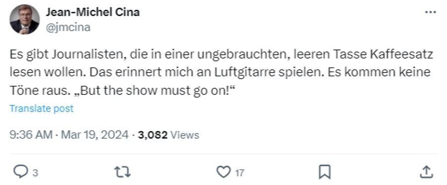 SRG-Generaldirektion Cina Luftgitarre Kaffeesatzlesen