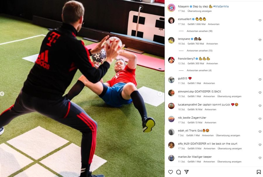 Bayern München postet Bilder von Manuel Neuers Training auf Instagram.