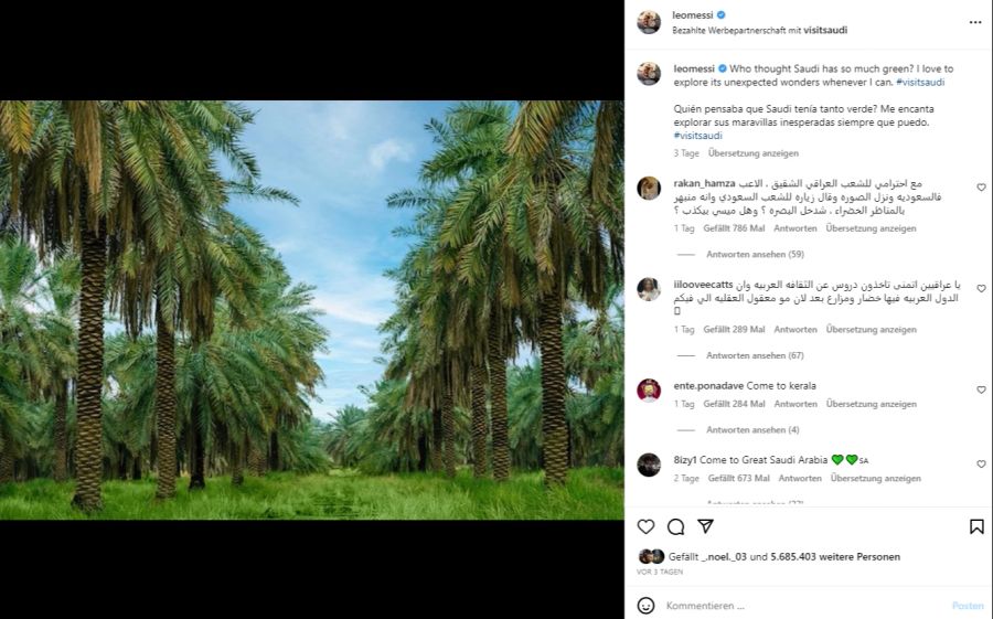 Lionel Messi postet ein Bild aus Saudi-Arabien – versehen mit dem Zusatz «visitsaudi».