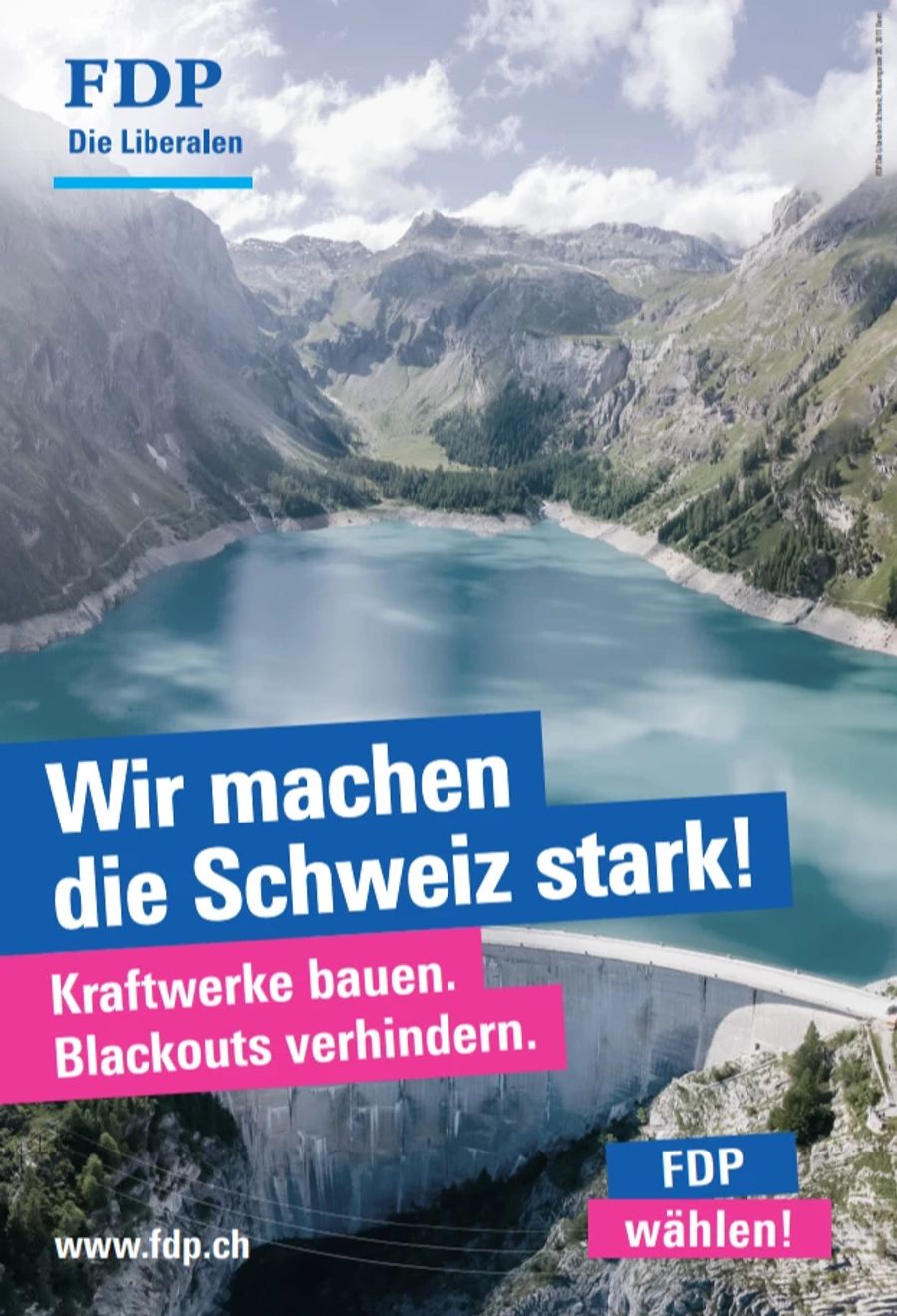 Das neue Wahlkampfplakat der FDP: «Kraftwerke bauen. Blackouts verhindern.»