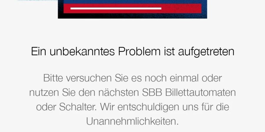 SBB App Fehlermeldung