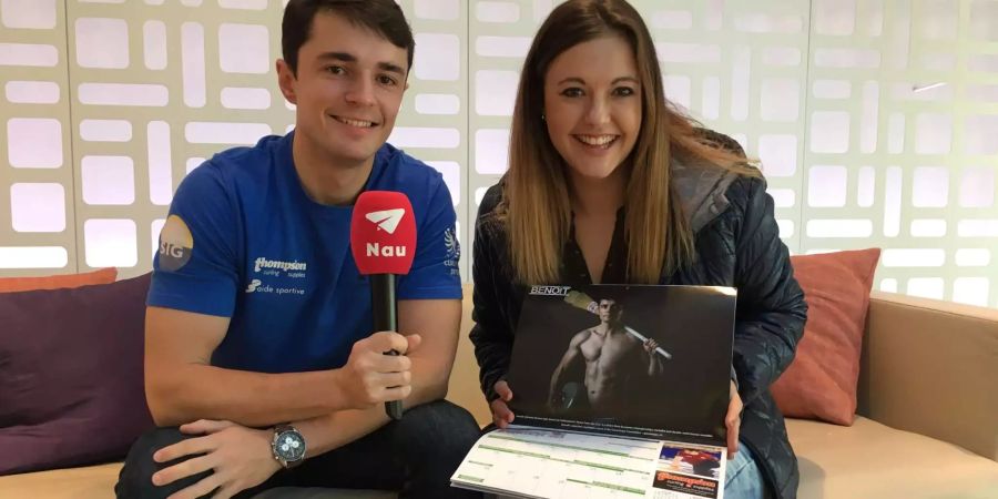 Nau-Reporterin Linda Aeschlimann mit Curler Benoît Schwarz.