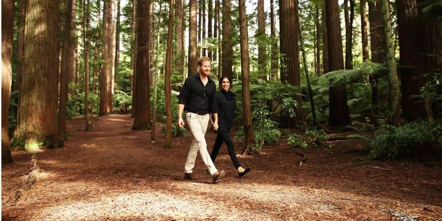 Meghan, Herzogin von Sussex, und Prinz Harry, Herzog von Sussex, spazieren auf dem Redwoods Tree Walk in Australien.