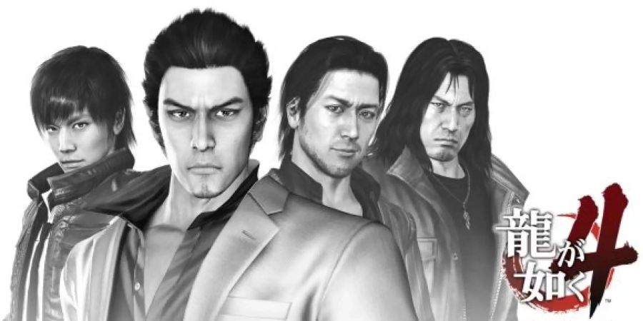 Die in Yakuza 4 spielbaren Charaktere (v. l. n. r.): Masayoshi Tanimura, Kazuma Kiryu, Shun Akiyama und Taiga Saejima.