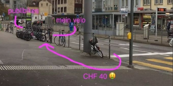 Ein Velofahrer veranschaulicht auf Twitter die Strecke, für die er gebüsst wurde. Ein Velofahrer veranschaulicht auf Twitter die Strecke, für die er gebüsst wurde.