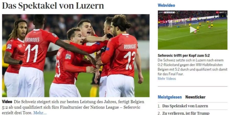 Gemäss dem «Tagesanzeiger» hat sich die Schweiz zur «besten Leistung des Jahres» gesteigert.