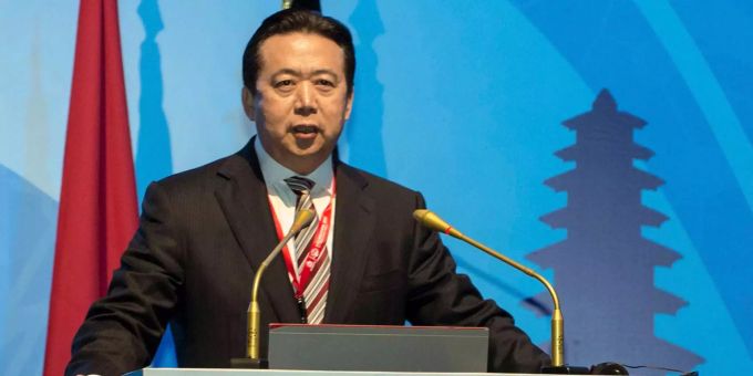 Interpol-Chef Meng Hongwei bei einer Rede. Interpol-Chef Meng Hongwei bei einer Rede.