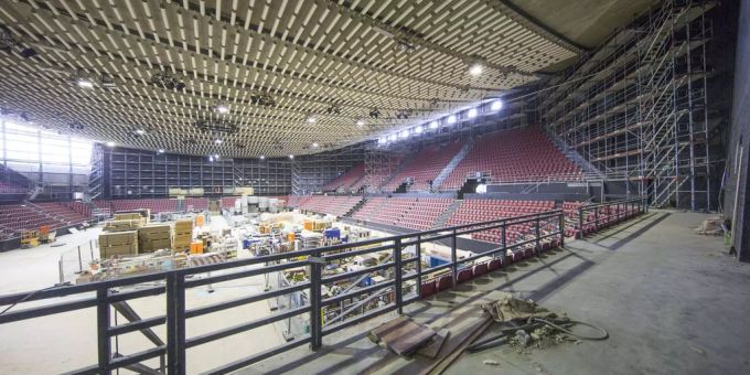 Blick in die Baustelle der St. Jakobshalle im Juli 2017 - Keystone Blick in die Baustelle der St. Jakobshalle im Juli 2017 - Keystone