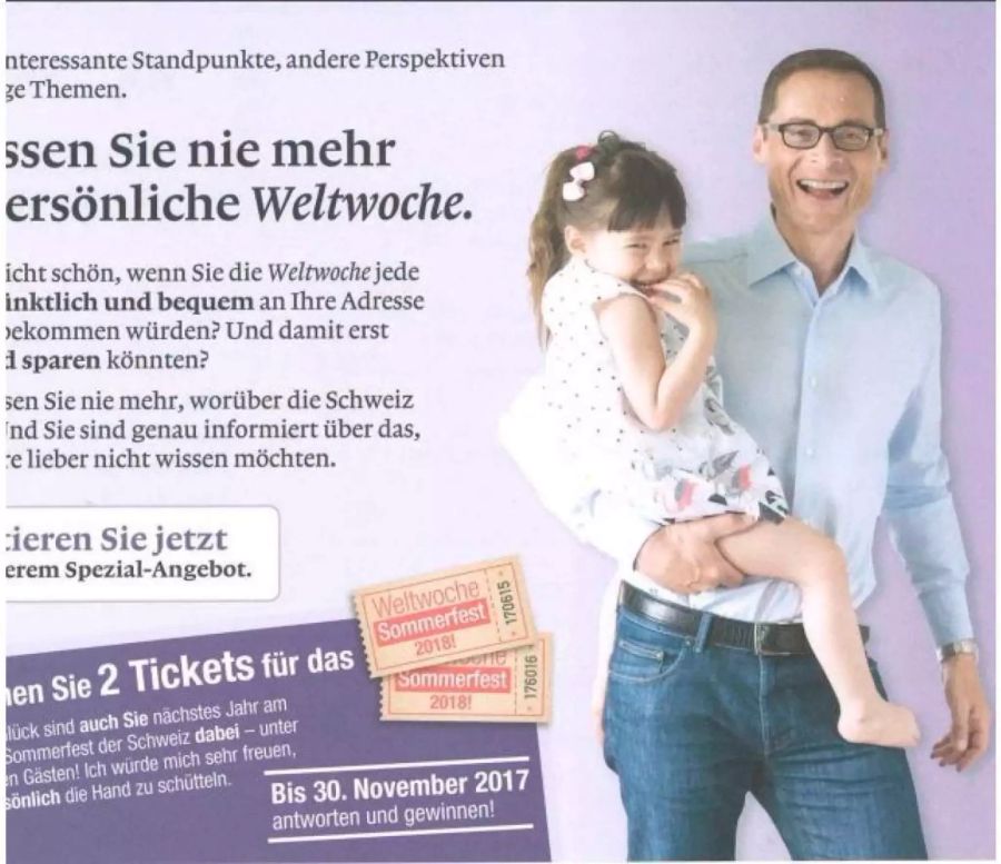 Nein, Roger Köppel will uns nicht auf dem Arm nehmen. Nur Töchterchen Anna Magdalena.