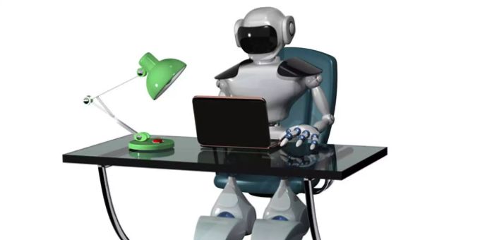 Symbolische Darstellung eines Chatbots. Chatbot Laptop Lampe