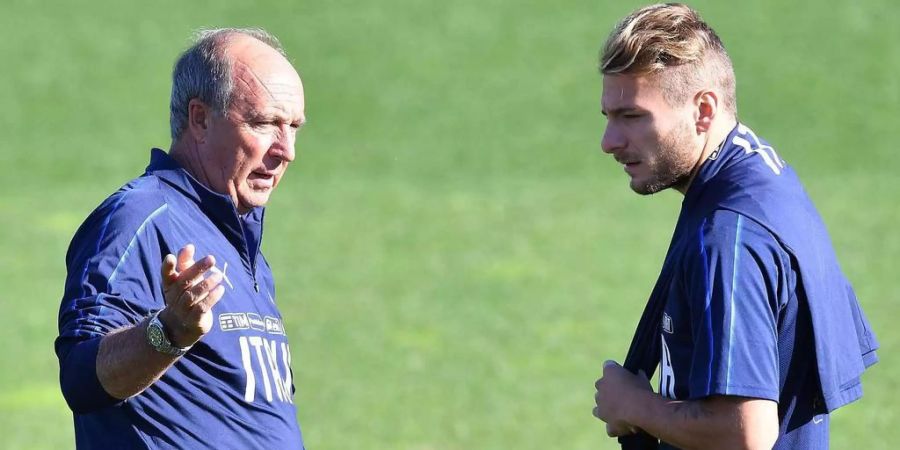 Trainer Gian Piero Ventura (69) mit seinem Topstürmer Ciro Immobile (27, Lazio Rom).