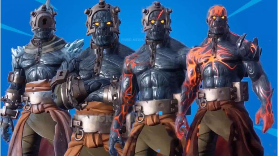 Fortnite: Der Prisoner Skin auf blauem Hintergrund.